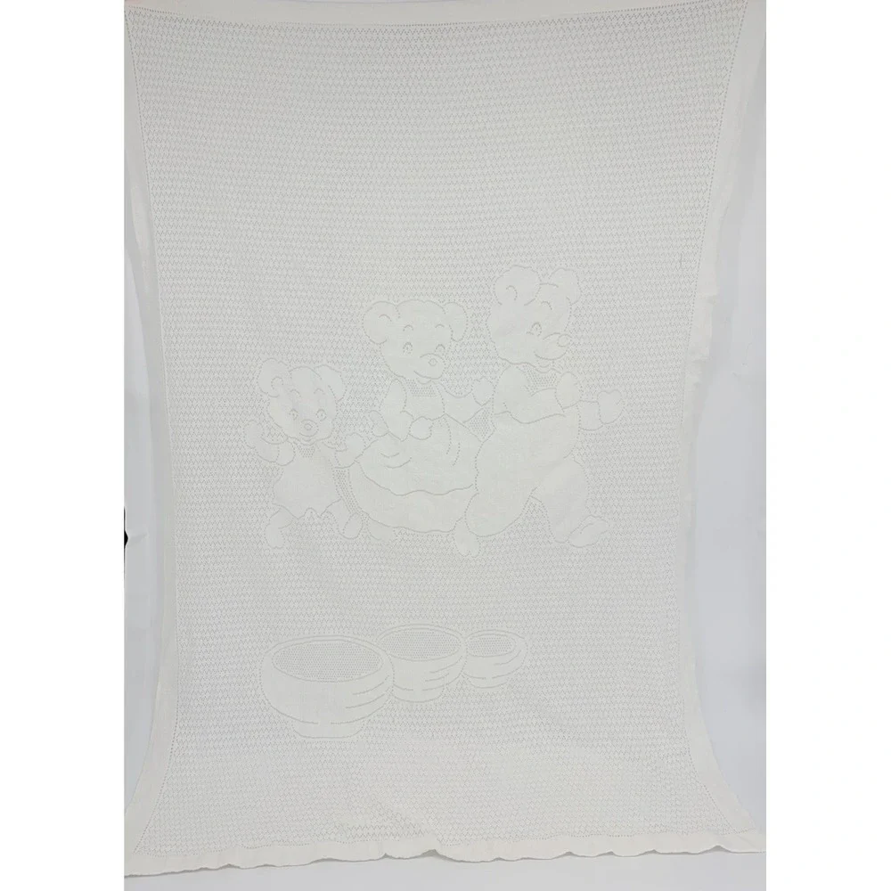 Vintage Three Bears Cotton Lace Baby Blanket 39